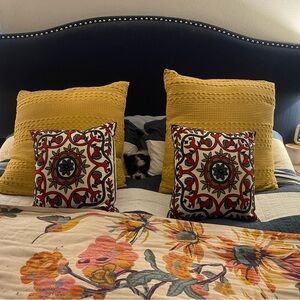 Yellow and Patterned Throw Pillows